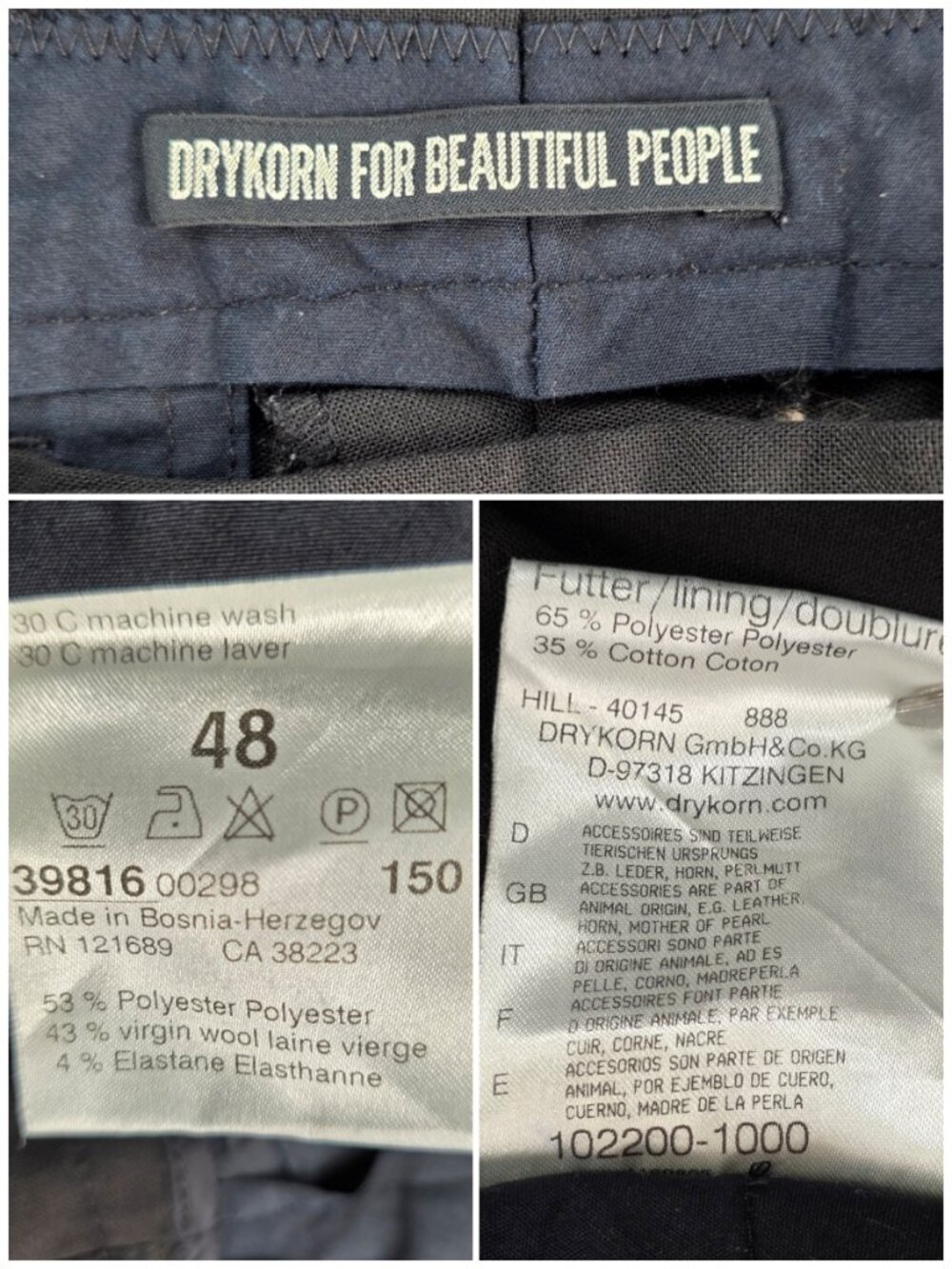 DRYKORN for Beautiful People Mens Wool Blend Dress Pants EU 48 / US W33 Gray - Picture 3 of 12